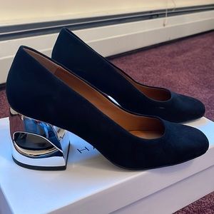 Halston black suede heels